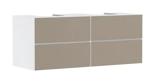 Weißer Waschtischunterschrank von Hansgrohe mit vier Schubkästen und einem Ausschnitt für Aufsatzwaschtische, geeignet für moderne Badezimmerlösungen.